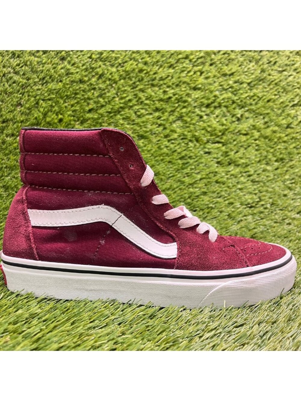 Vans Sk8-Hi Womens Size 7.5 Burgundy White Athletic Skateboard Shoes Sneakers